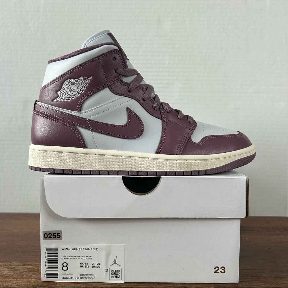Air Jordan 1 Mid Pure Platinum Mauve Sail Women's Size 8